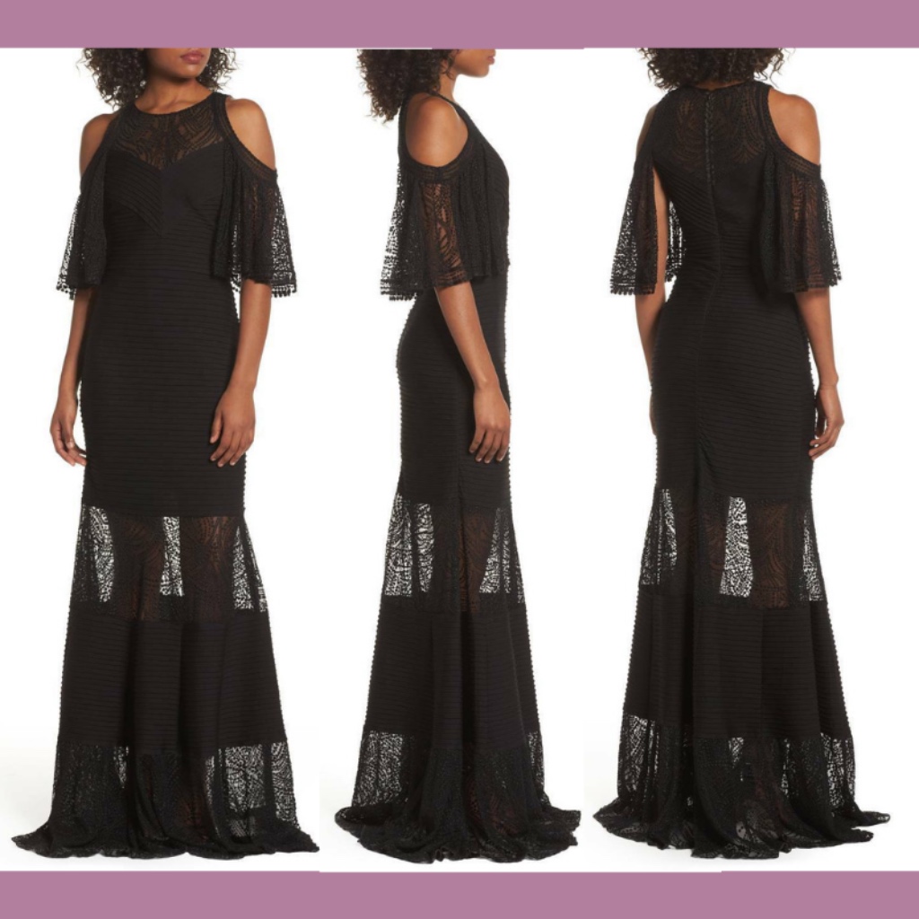 New $548 Tadashi Shoji Esme Cold Shoulder Lace Gown In Black [Plus Sz 2x ]